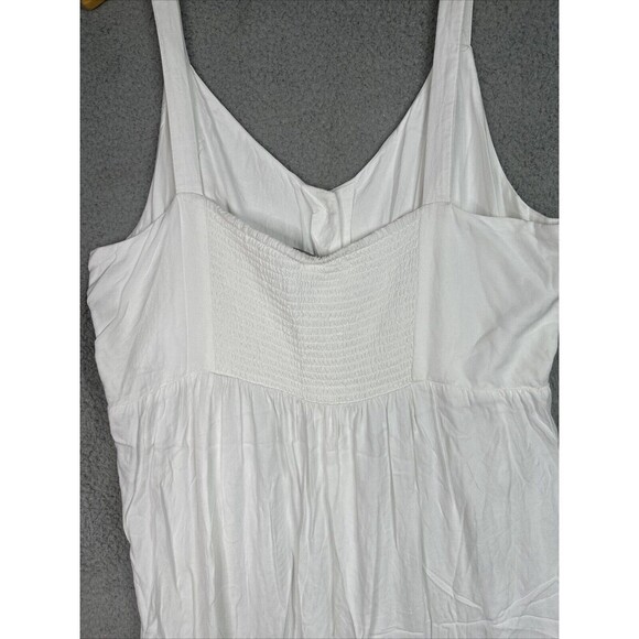 Cottagecore Midi Dress Button Front A-Line White Plus Size 24 V-Neck Smocked - Picture 13 of 16